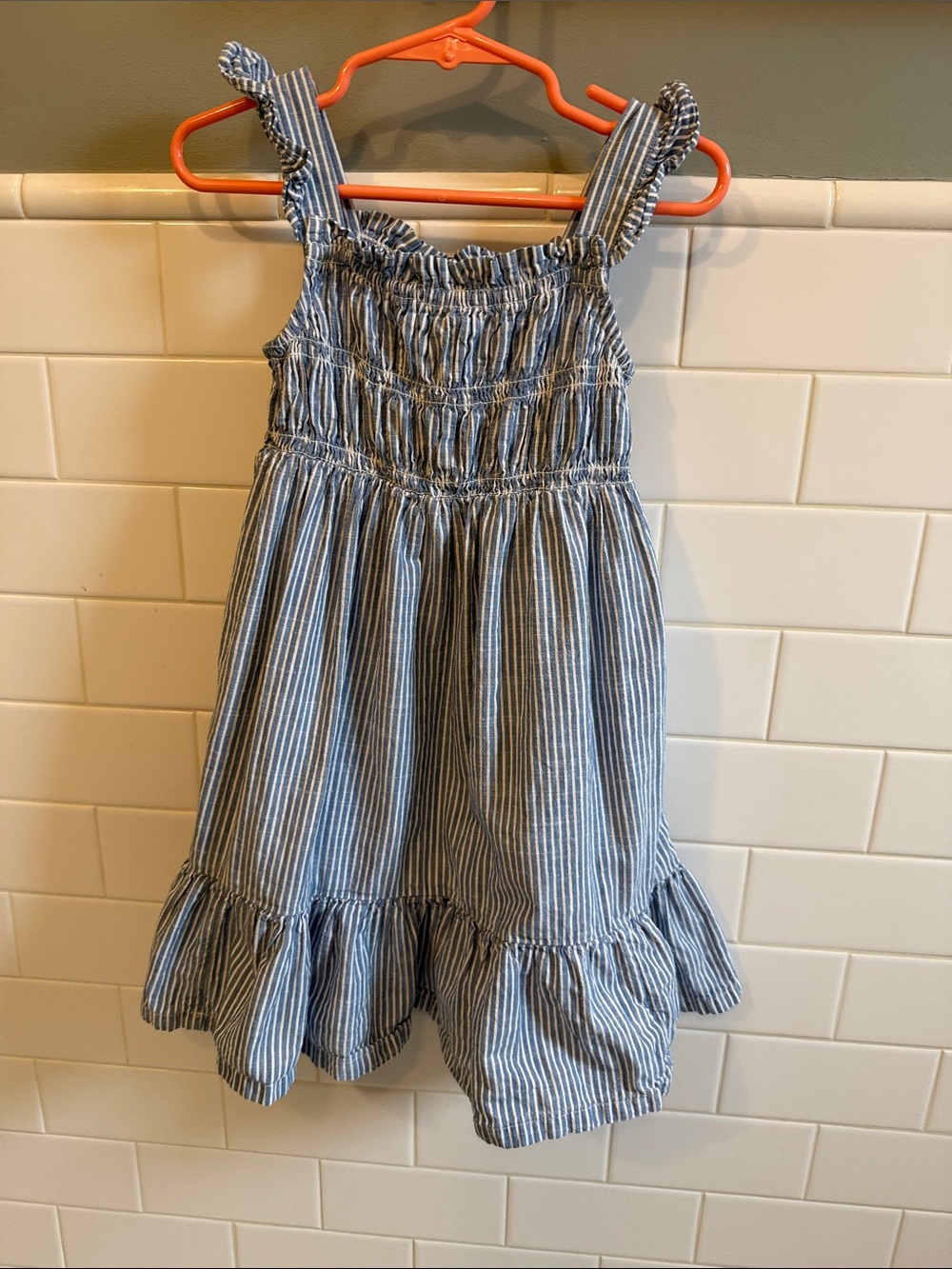 Hanna Andersson Girls Blue Stripe Ruffle Sundress 3T 90cm